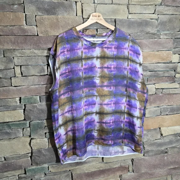 Raquel Allegra Purple Brown Tie Dye Blouse Sleeveless Size 3/ XL